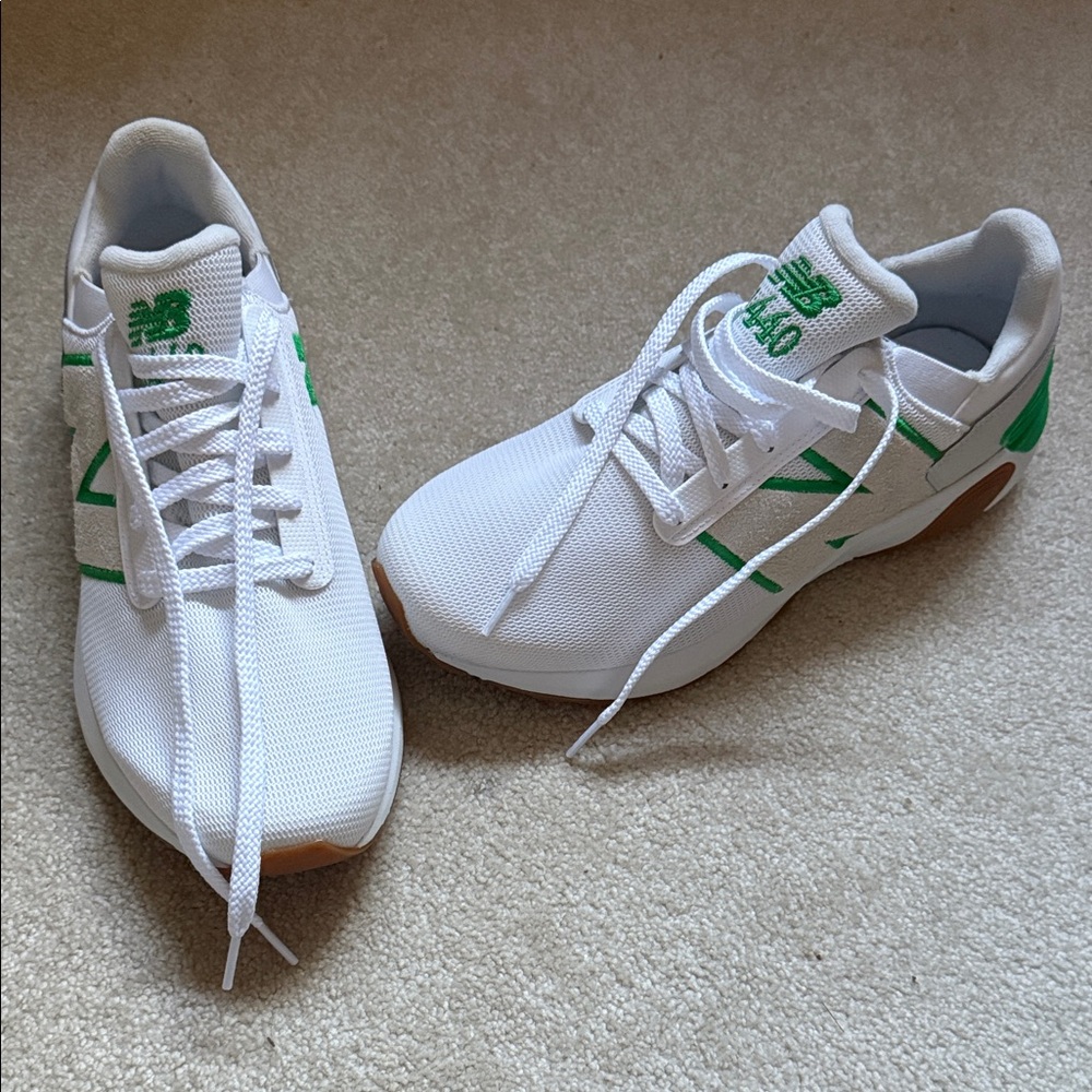 New Balance White Sneakers with Green Highlights